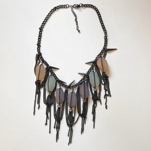 Gunmetal necklace with gems and tassels
